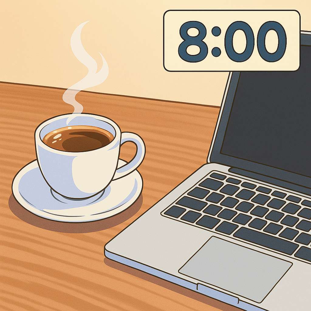 Café e notebook 8h da manhã, hardworker organizado